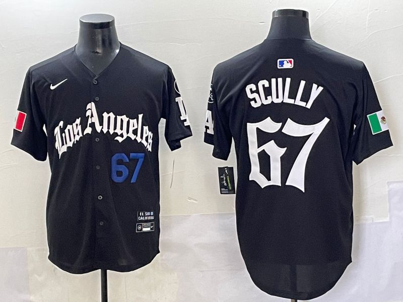 Men 2025 Los Angeles Dodgers #67 Scully Black Five generations Joint Name Nike MLB Jersey style 2